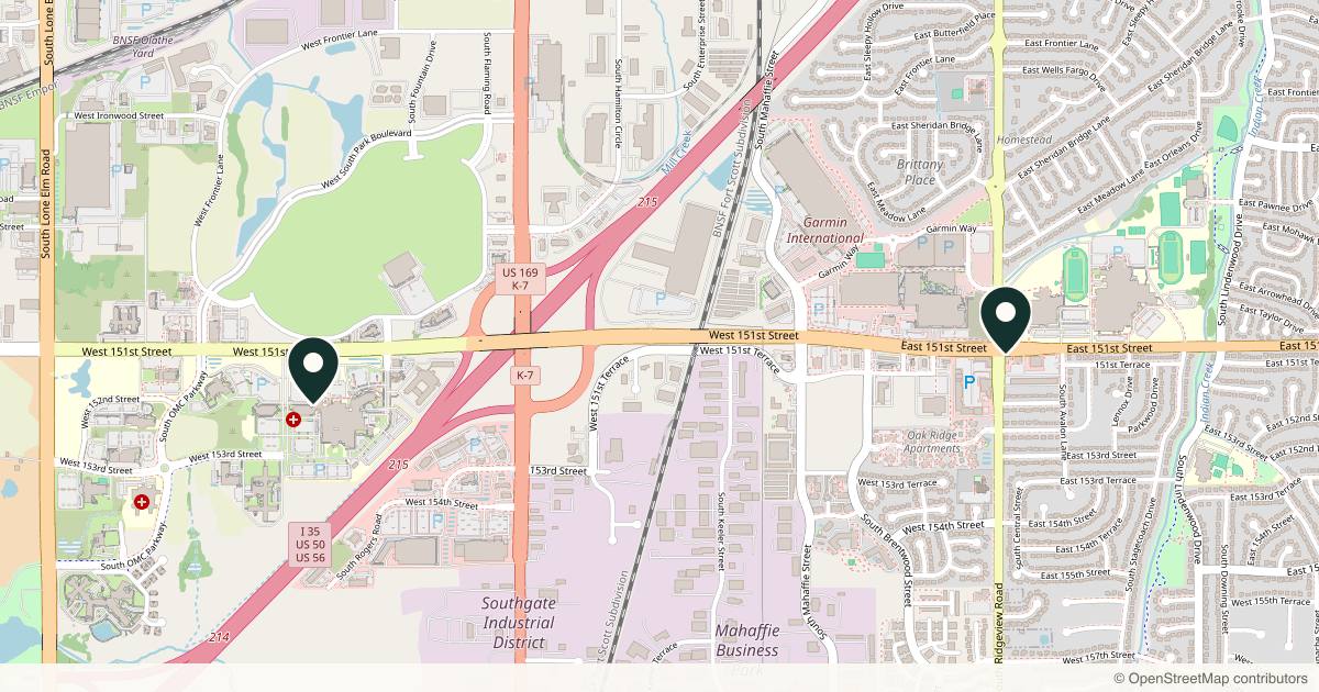 Map of 3 plastic surgery practices in Olathe, Kansas