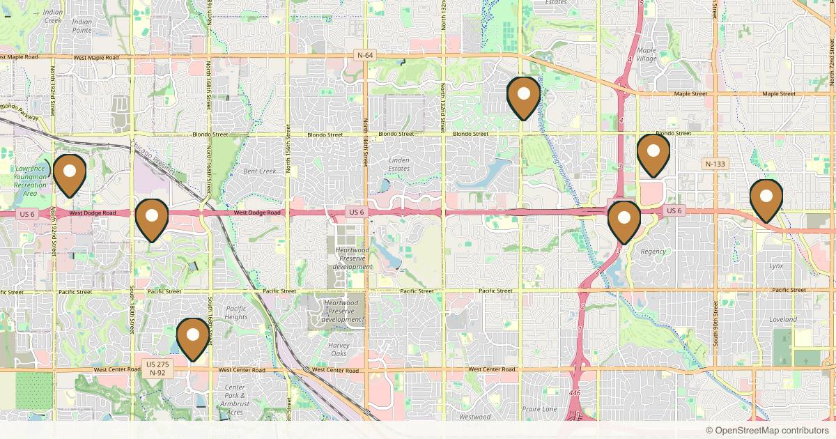 Map of 8 plastic surgery practices in Omaha, Nebraska