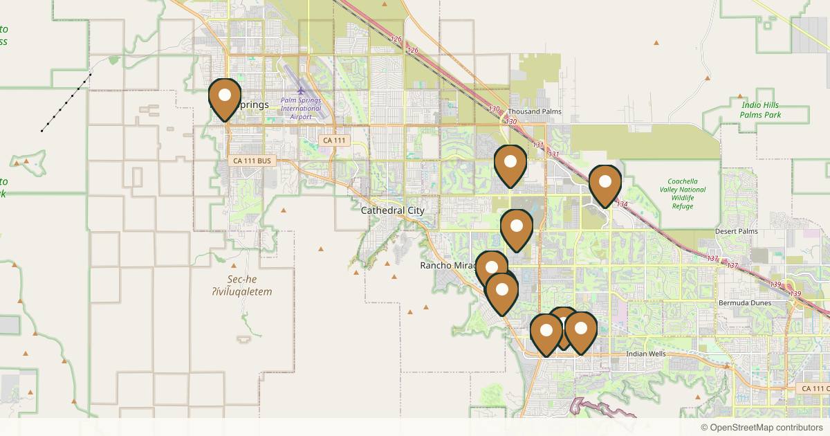 Map of 10 plastic surgery practices in Palm Springs, California