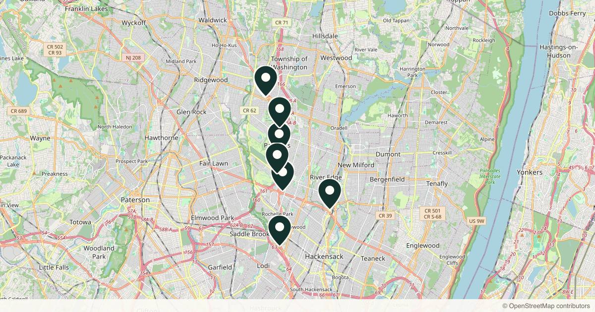 Map of 10 plastic surgery practices in Paramus, New Jersey