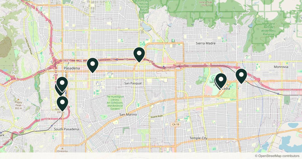 Map of 9 dermatology practices in Pasadena, California