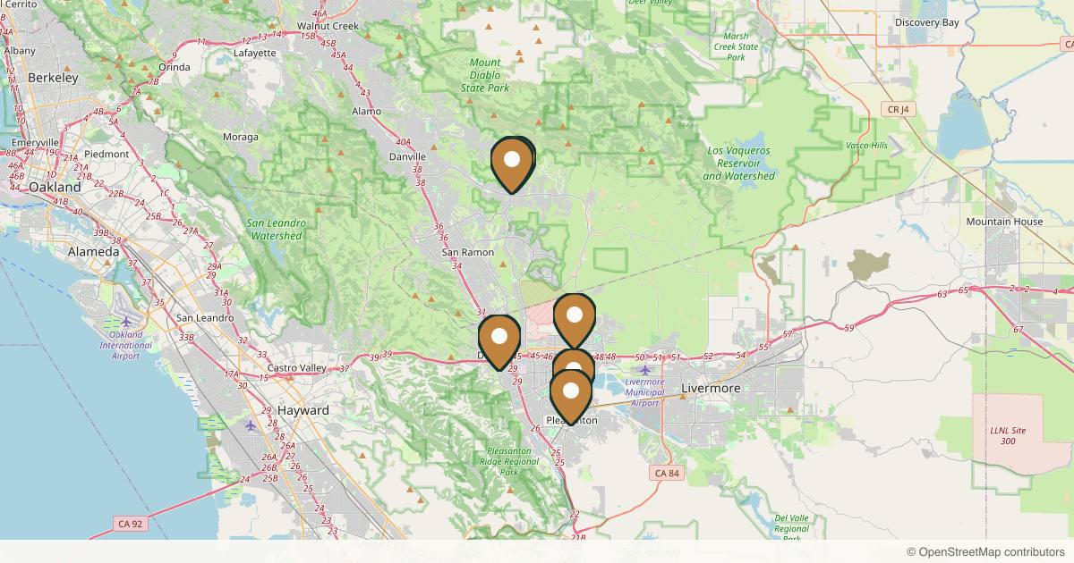 Map of 7 plastic surgery practices in Pleasanton, California