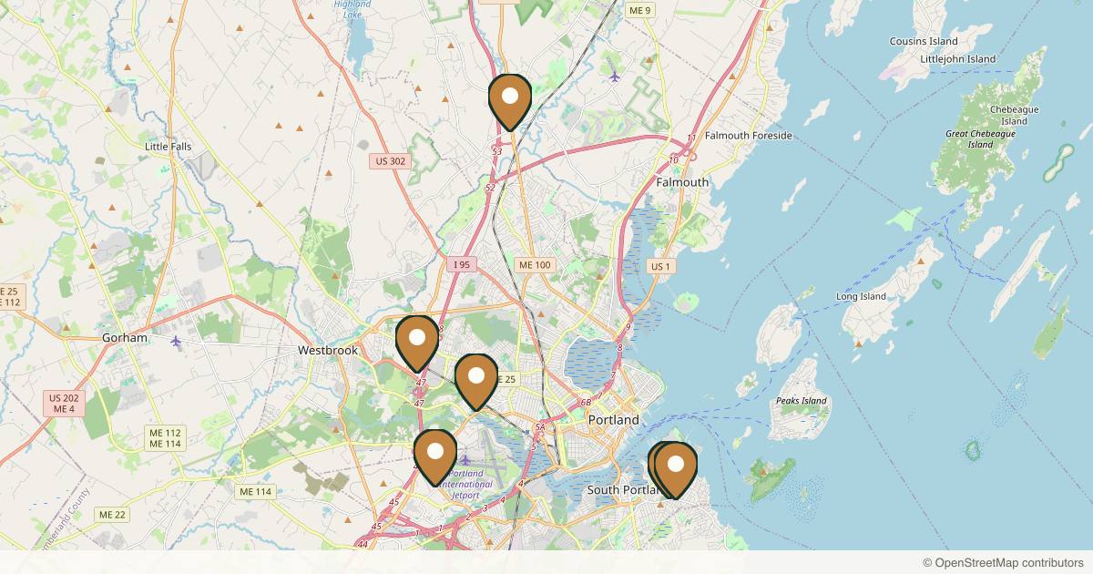 Map of 7 plastic surgery practices in Portland, Maine