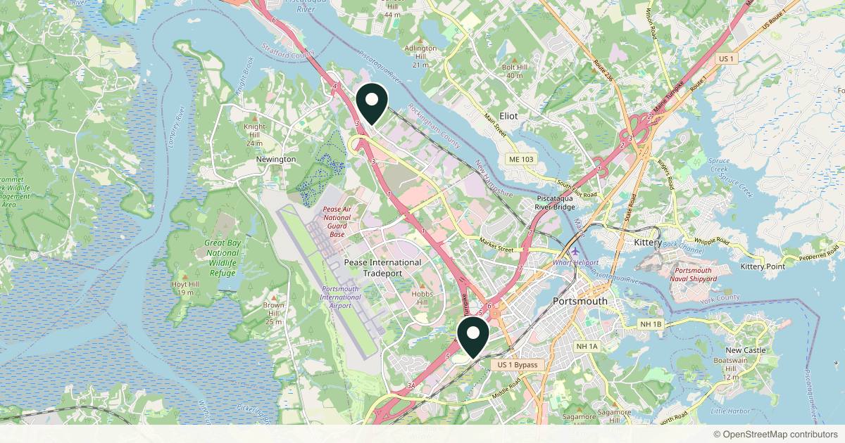 Map of 3 plastic surgery practices in Portsmouth, New Hampshire