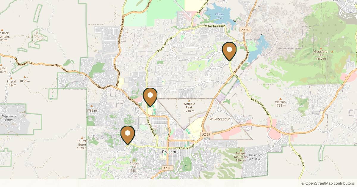 Map of 6 plastic surgery practices in Prescott, Arizona