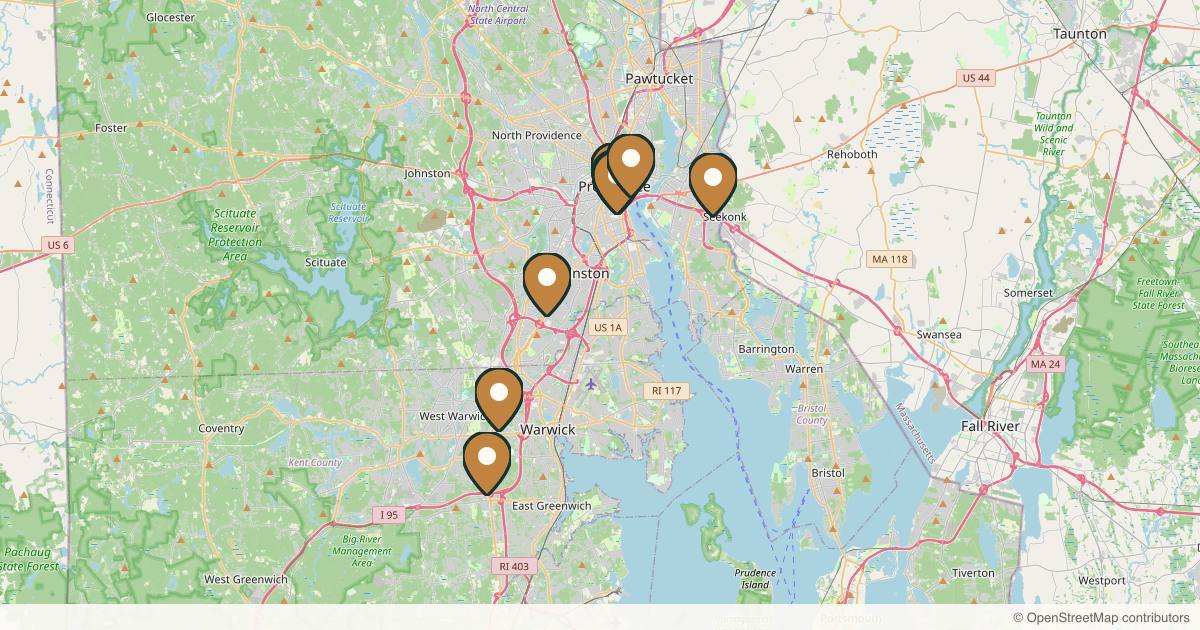 Map of 9 plastic surgery practices in Providence, Rhode Island