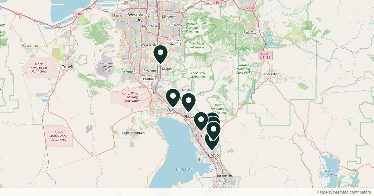 Map of 10 plastic surgery practices in Provo, Utah