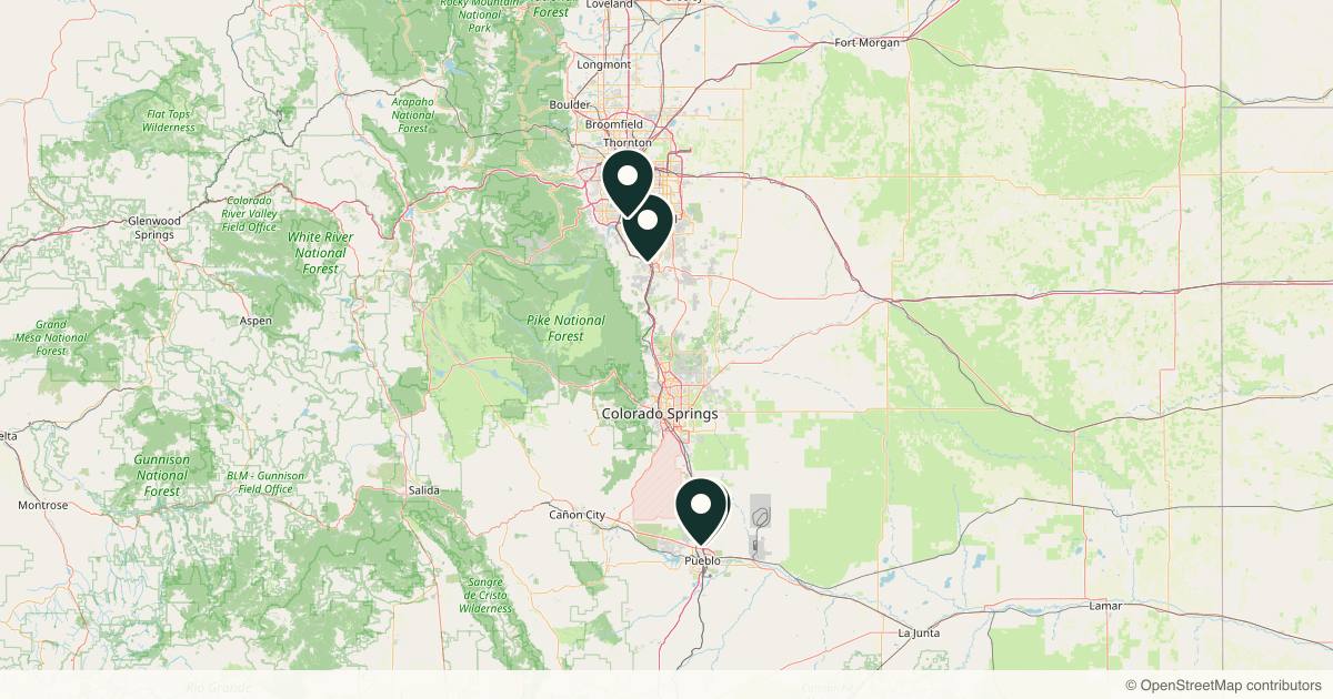 Map of 4 plastic surgery practices in Pueblo, Colorado