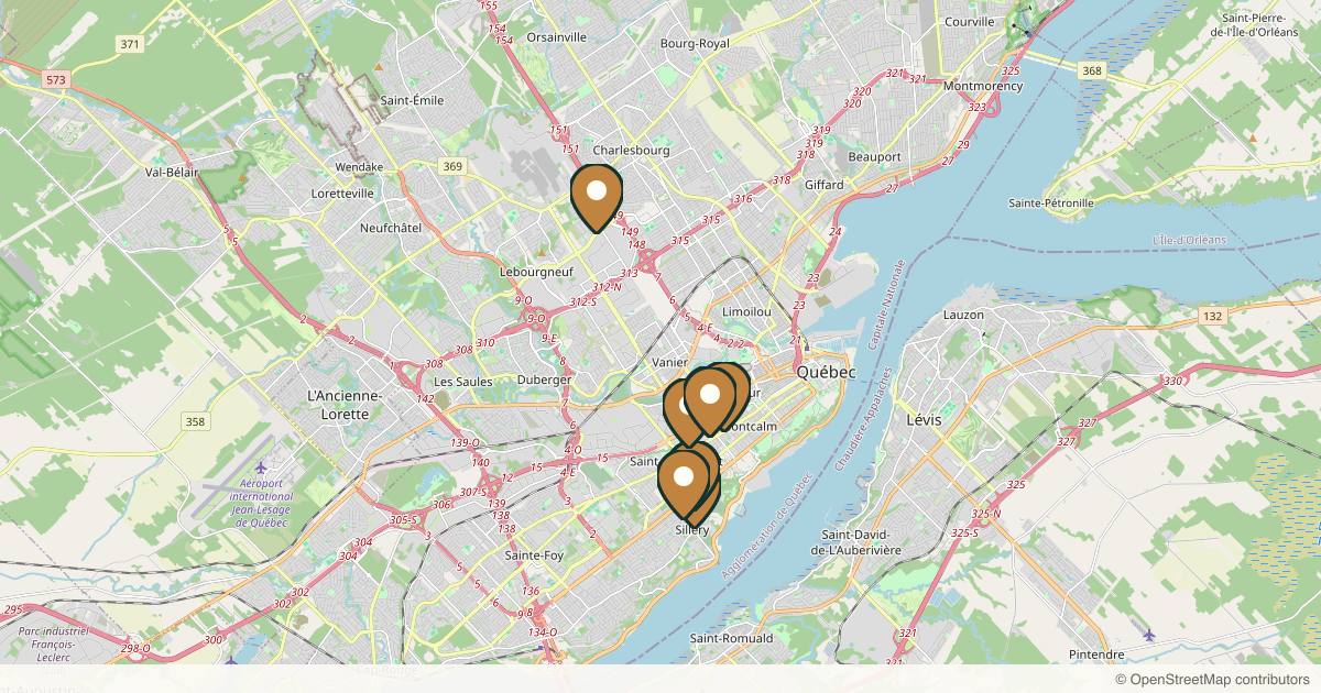 Map of 9 plastic surgery practices in Quebec City, Quebec