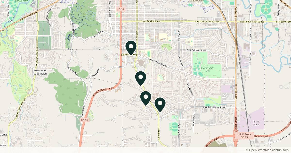 Map of 7 plastic surgery practices in Rapid City, South Dakota