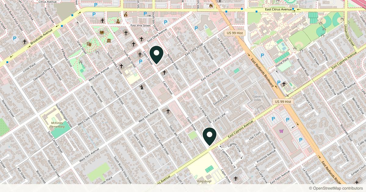 Map of 3 plastic surgery practices in Redlands, California