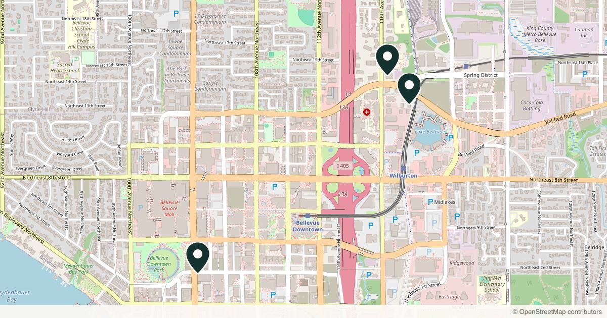 Map of 3 plastic surgery practices in Redmond, Washington