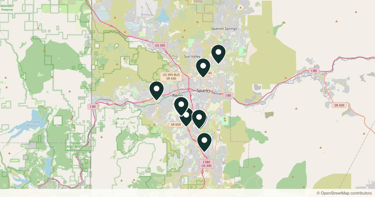 Map of 11 dermatology practices in Reno, Nevada