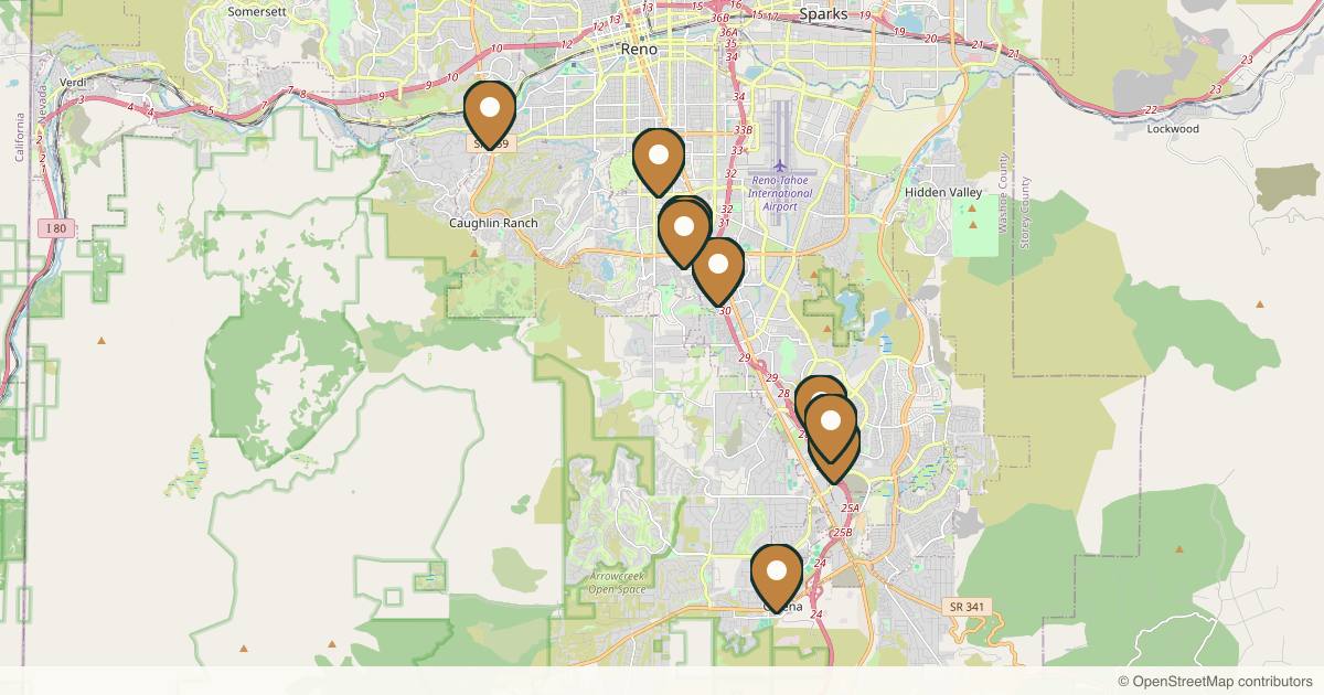 Map of 10 plastic surgery practices in Reno, Nevada