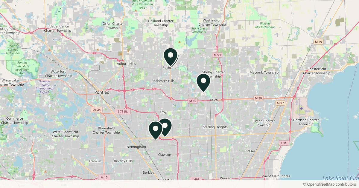 Map of 5 plastic surgery practices in Rochester, Michigan