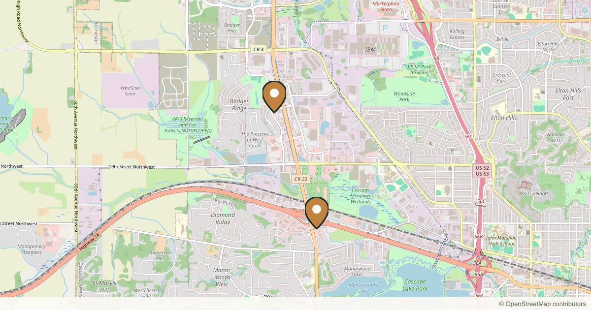 Map of 3 plastic surgery practices in Rochester, Minnesota
