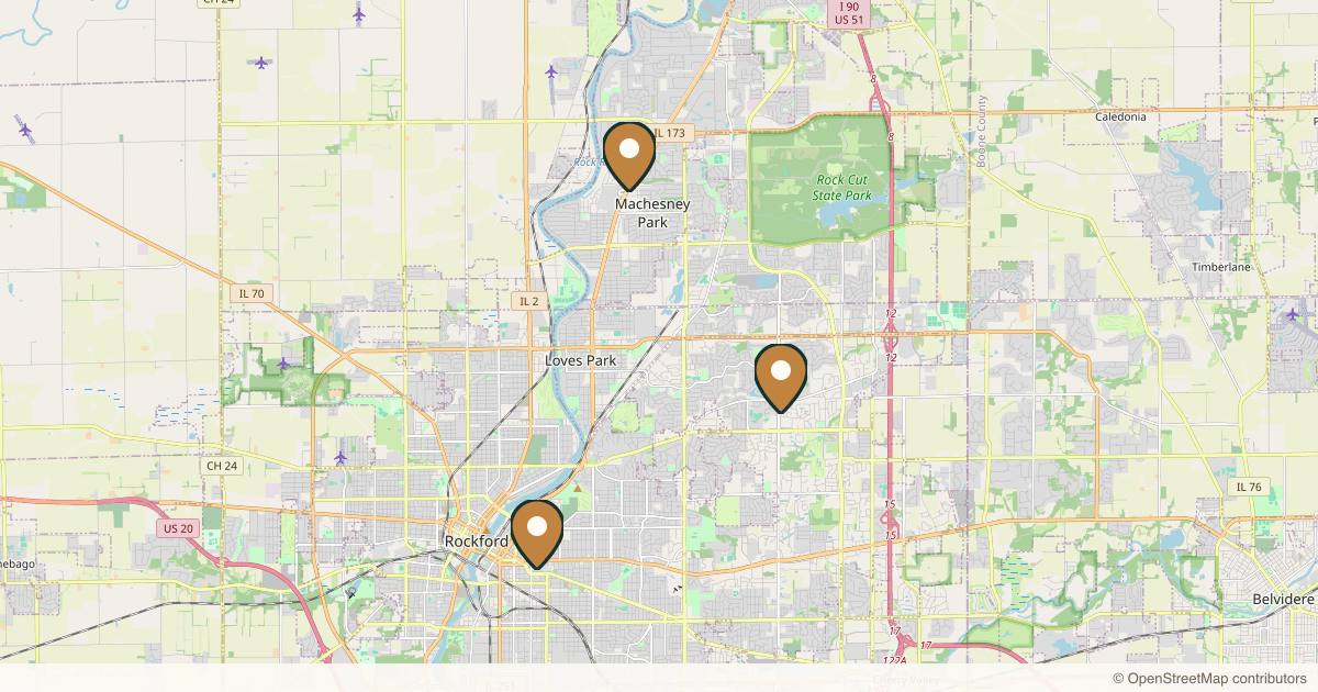 Map of 3 plastic surgery practices in Rockford, Illinois