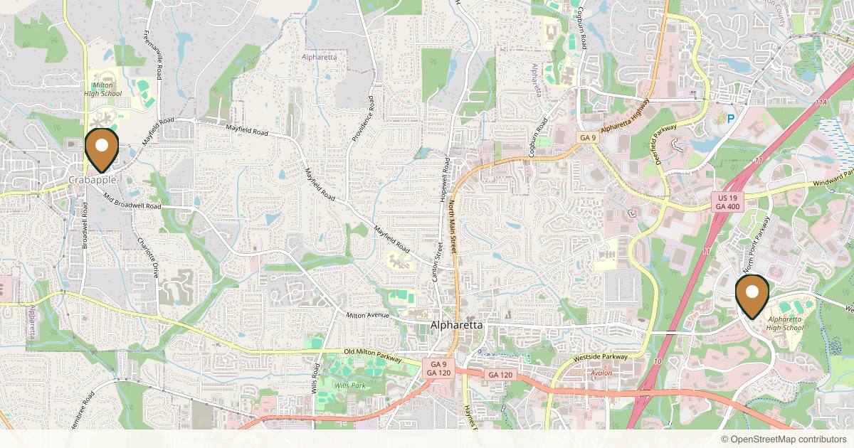 Map of 4 plastic surgery practices in Roswell, Georgia