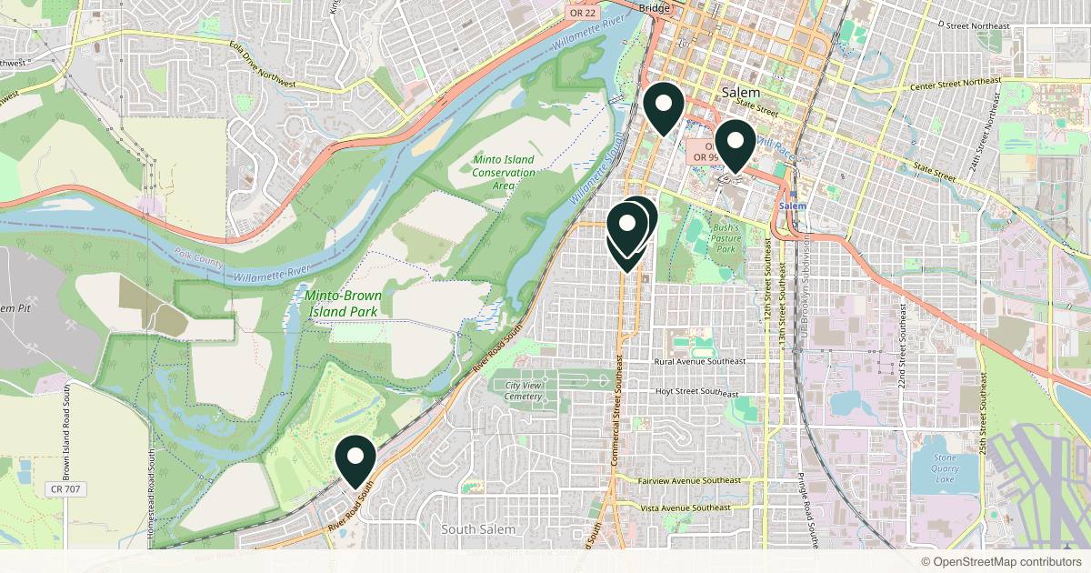 Map of 8 plastic surgery practices in Salem, Oregon
