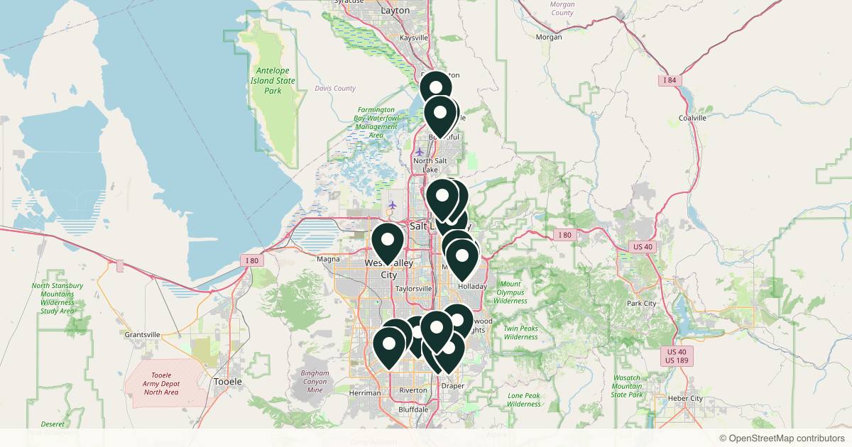 Map of 23 dermatology practices in Salt Lake City, Utah