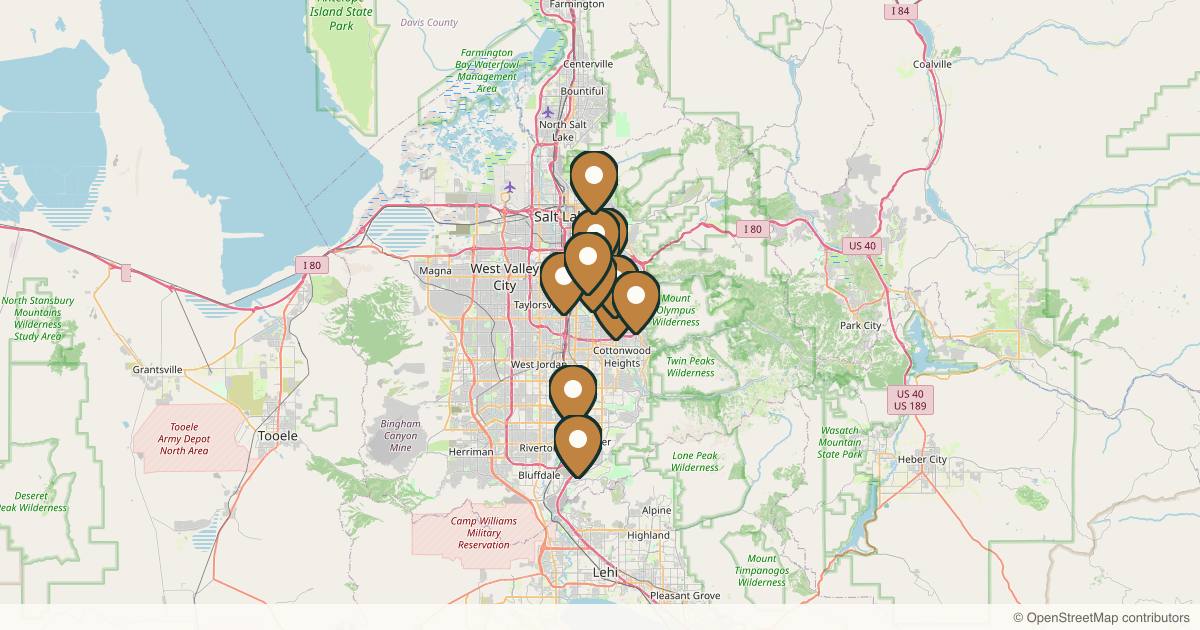 Map of 18 plastic surgery practices in Salt Lake City, Utah