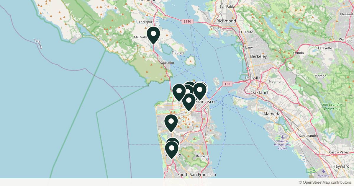 Map of 20 dermatology practices in San Francisco, California