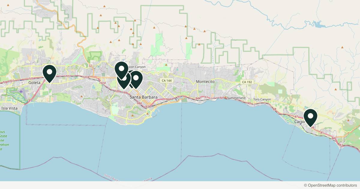 Map of 8 dermatology practices in Santa Barbara, California