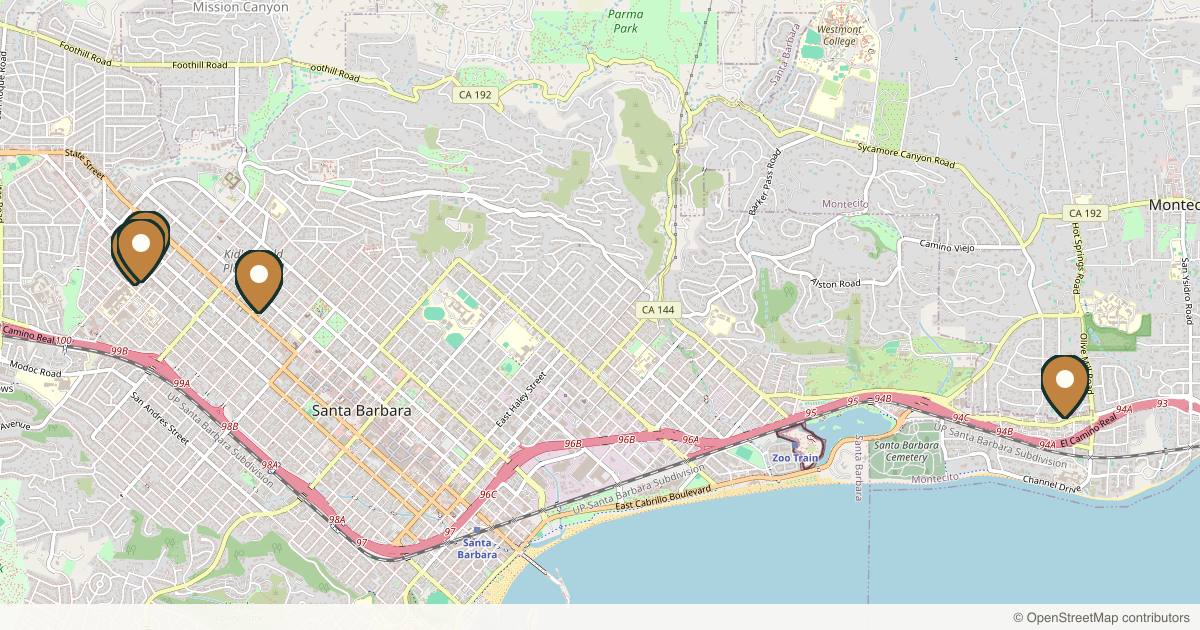 Map of 10 plastic surgery practices in Santa Barbara, California