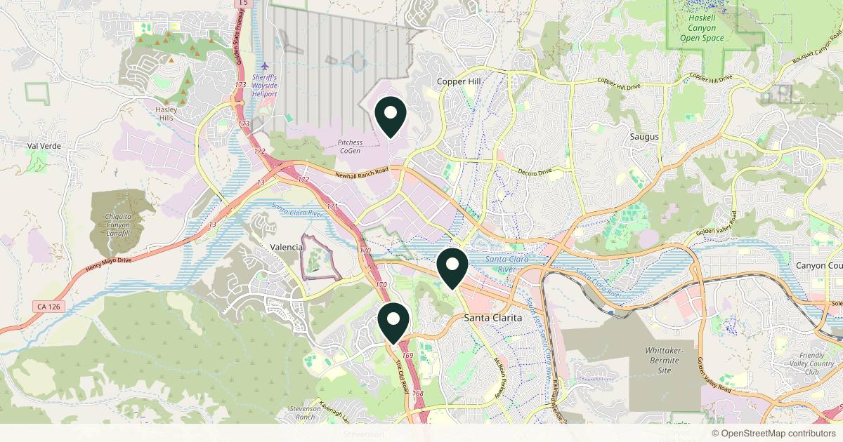 Map of 3 plastic surgery practices in Santa Clarita, California