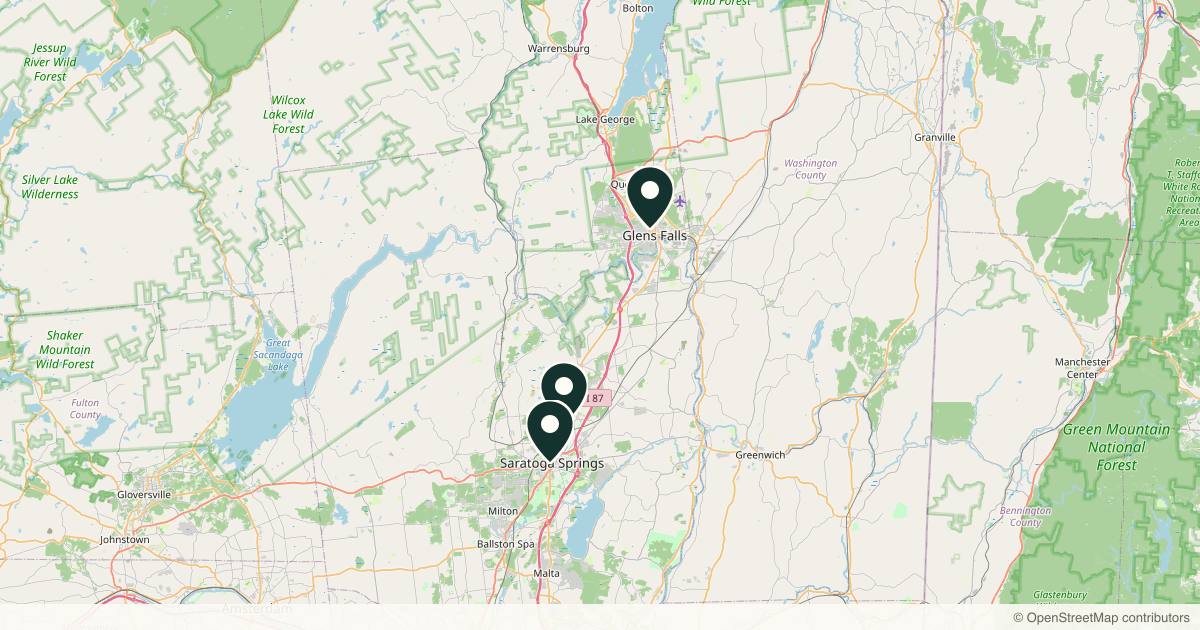 Map of 3 plastic surgery practices in Saratoga Springs, New York