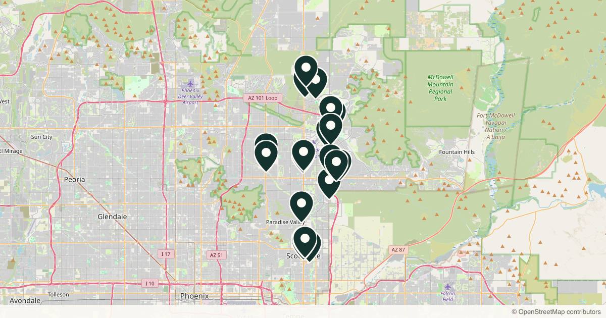 Map of 22 dermatology practices in Scottsdale, Arizona