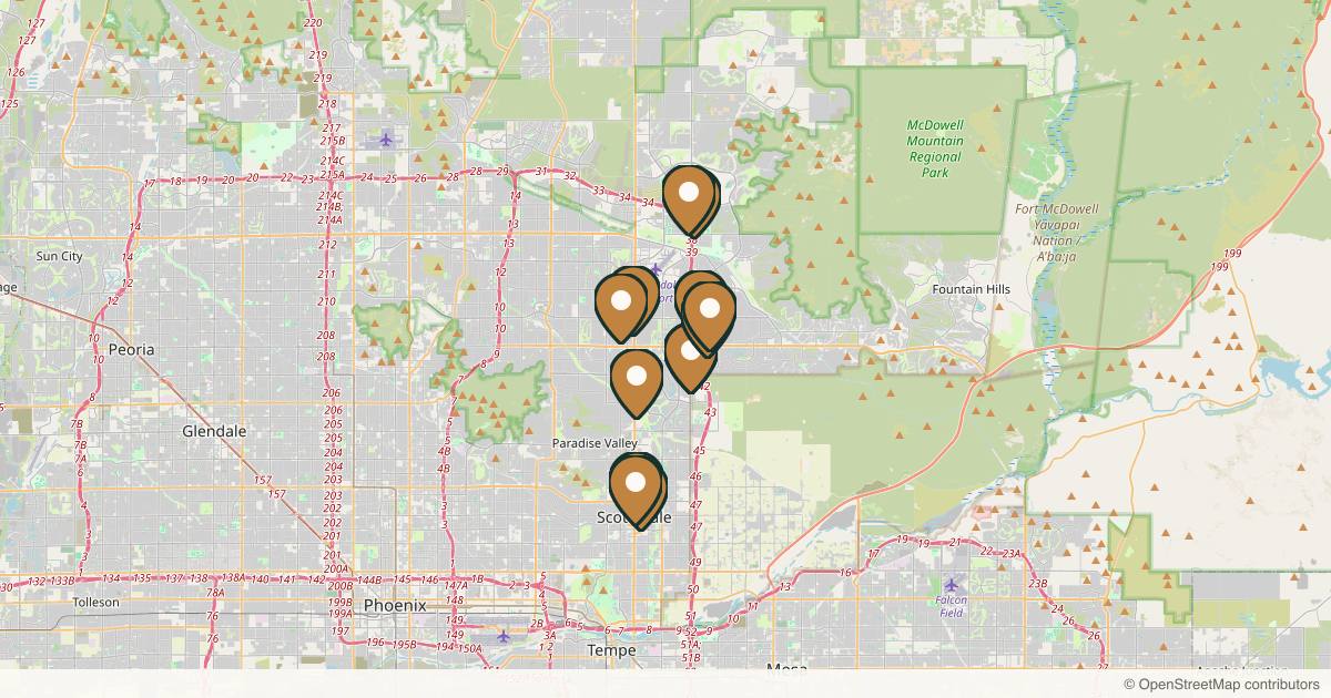 Map of 35 plastic surgery practices in Scottsdale, Arizona