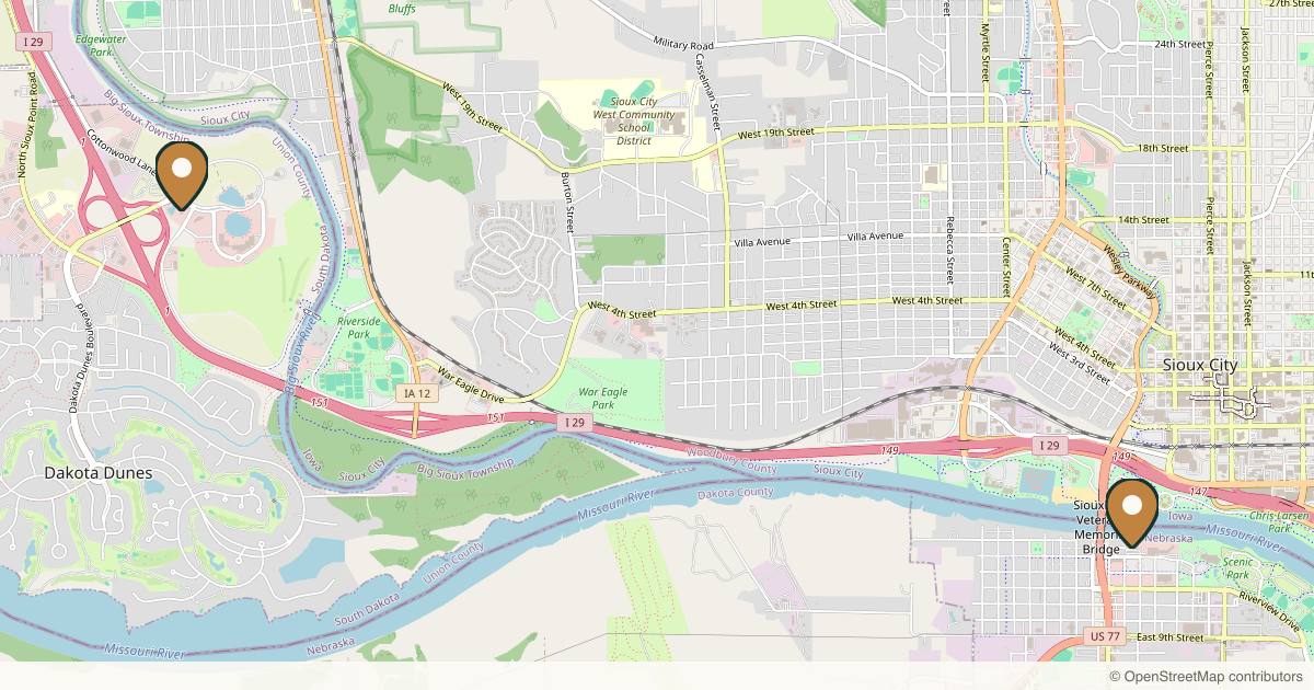 Map of 3 plastic surgery practices in Sioux City, Iowa