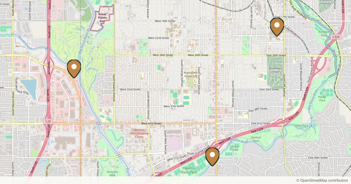 Map of 5 plastic surgery practices in Sioux Falls, South Dakota