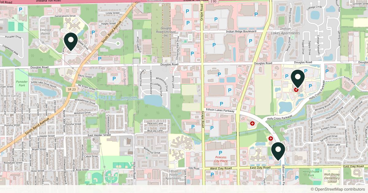 Map of 4 plastic surgery practices in South Bend, Indiana