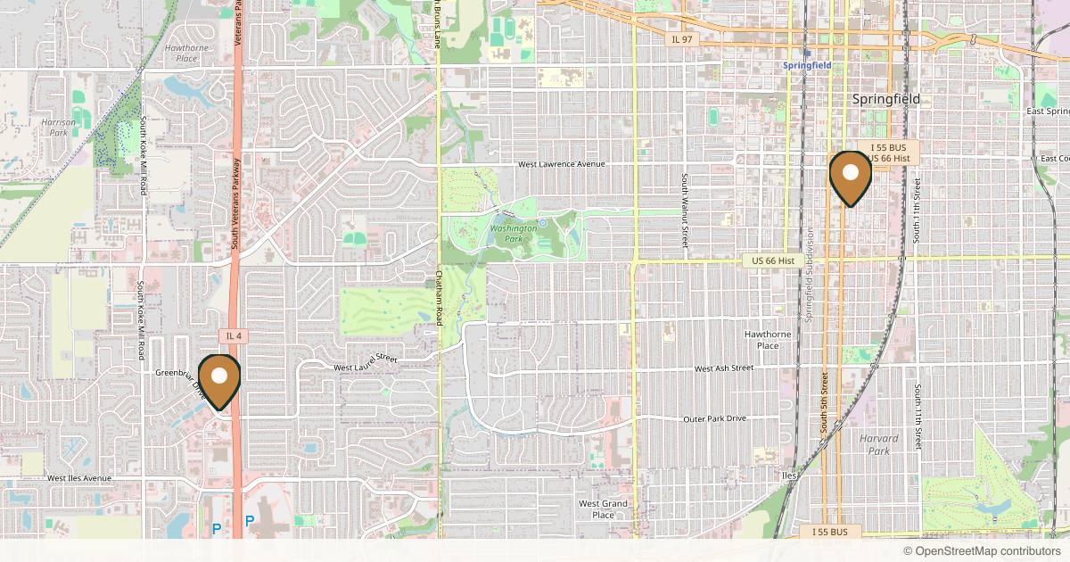 Map of 4 plastic surgery practices in Springfield, Illinois