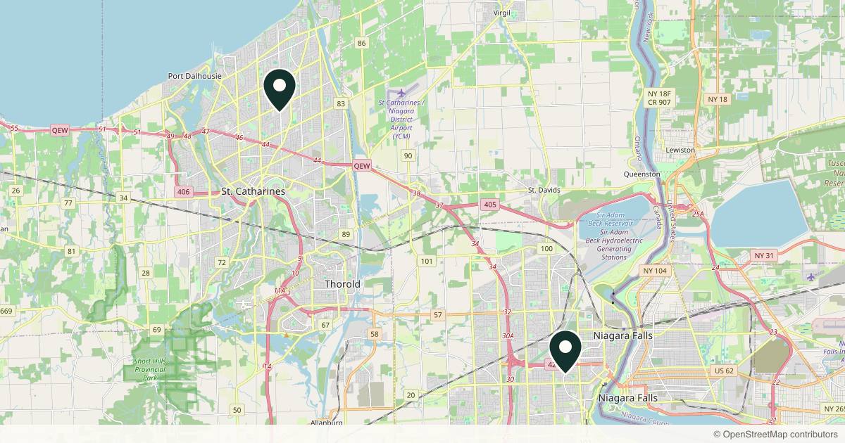 Map of 3 plastic surgery practices in St. Catharines, Ontario