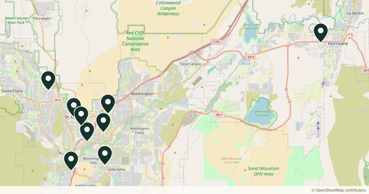 Map of 9 dermatology practices in St. George, Utah