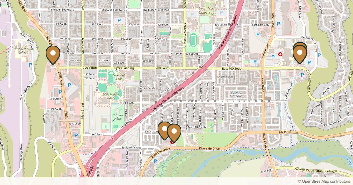 Map of 10 plastic surgery practices in St. George, Utah