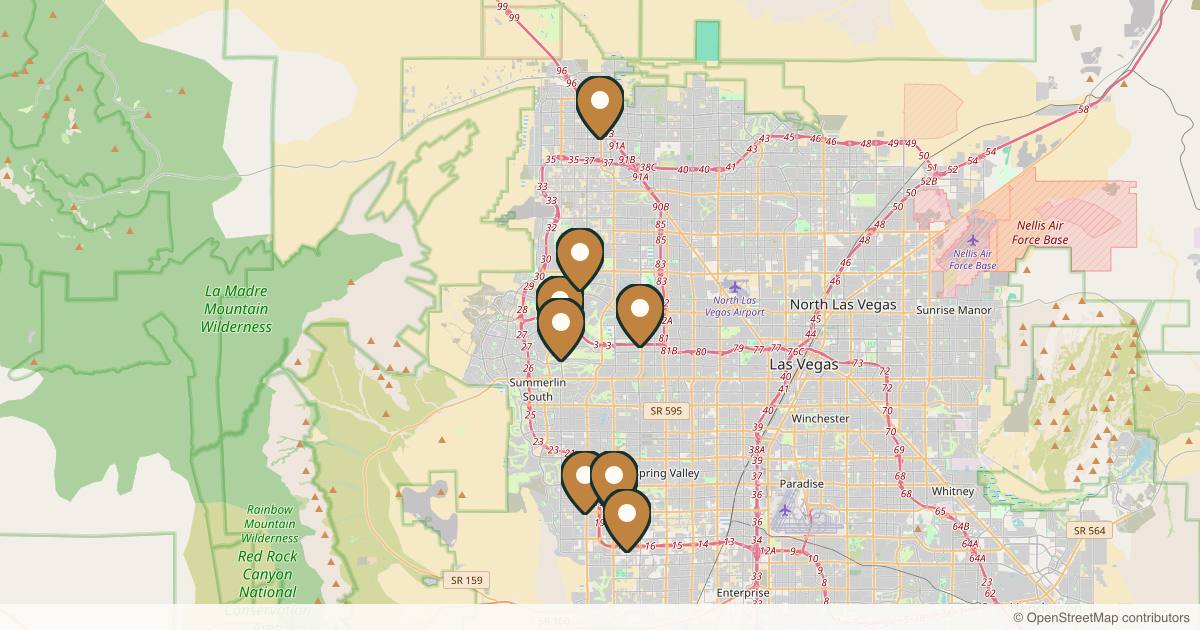 Map of 9 plastic surgery practices in Summerlin, Nevada