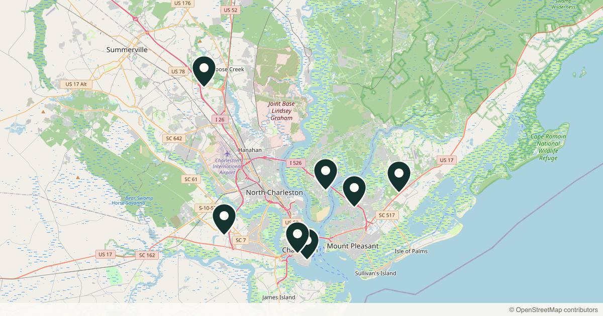 Map of 8 plastic surgery practices in Summerville, South Carolina