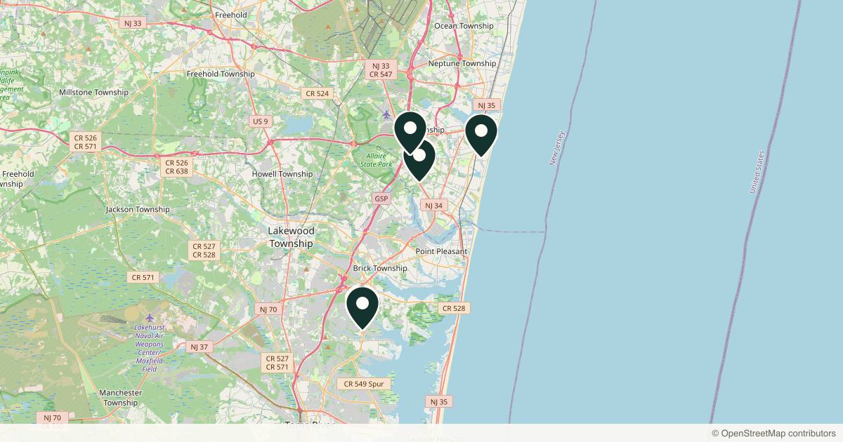 Map of 6 plastic surgery practices in Toms River, New Jersey