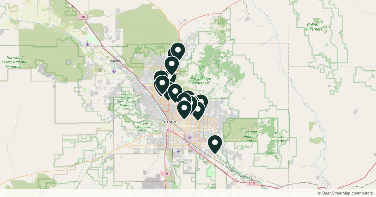 Map of 20 dermatology practices in Tucson, Arizona
