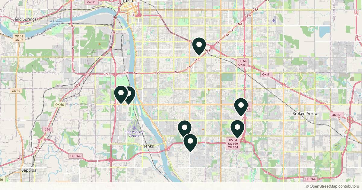 Map of 8 dermatology practices in Tulsa, Oklahoma