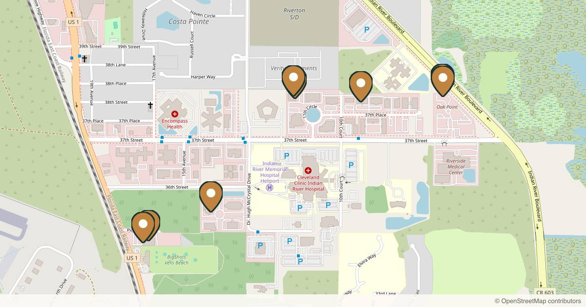 Map of 9 plastic surgery practices in Vero Beach, Florida