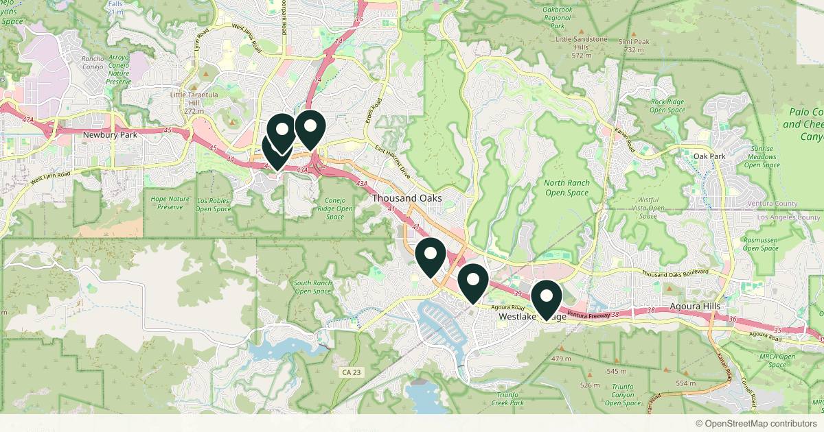 Map of 6 plastic surgery practices in Westlake Village, California