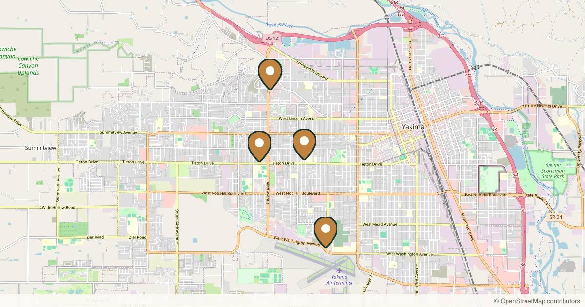 Map of 3 plastic surgery practices in Yakima, Washington