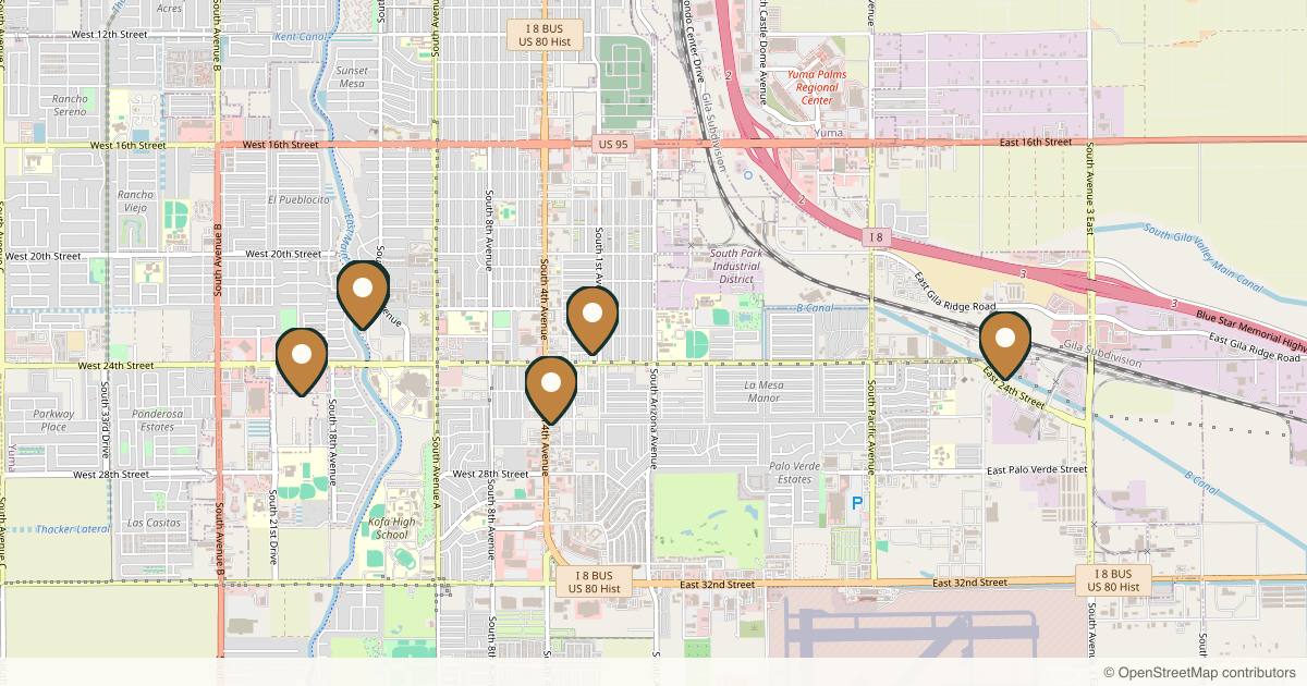 Map of 7 plastic surgery practices in Yuma, Arizona