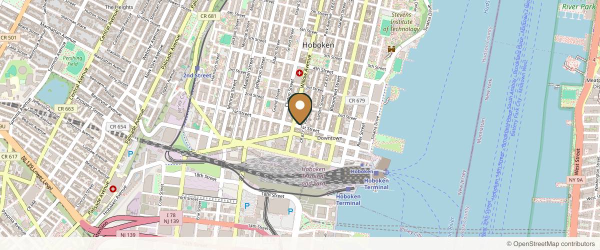 Map showing 1Aesthetic in Hoboken, New Jersey