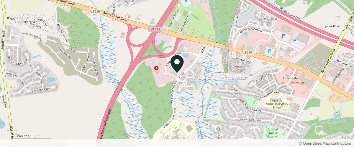 Map showing Absolute Dermatology & Skin Cancer Center in Richmond, Virginia